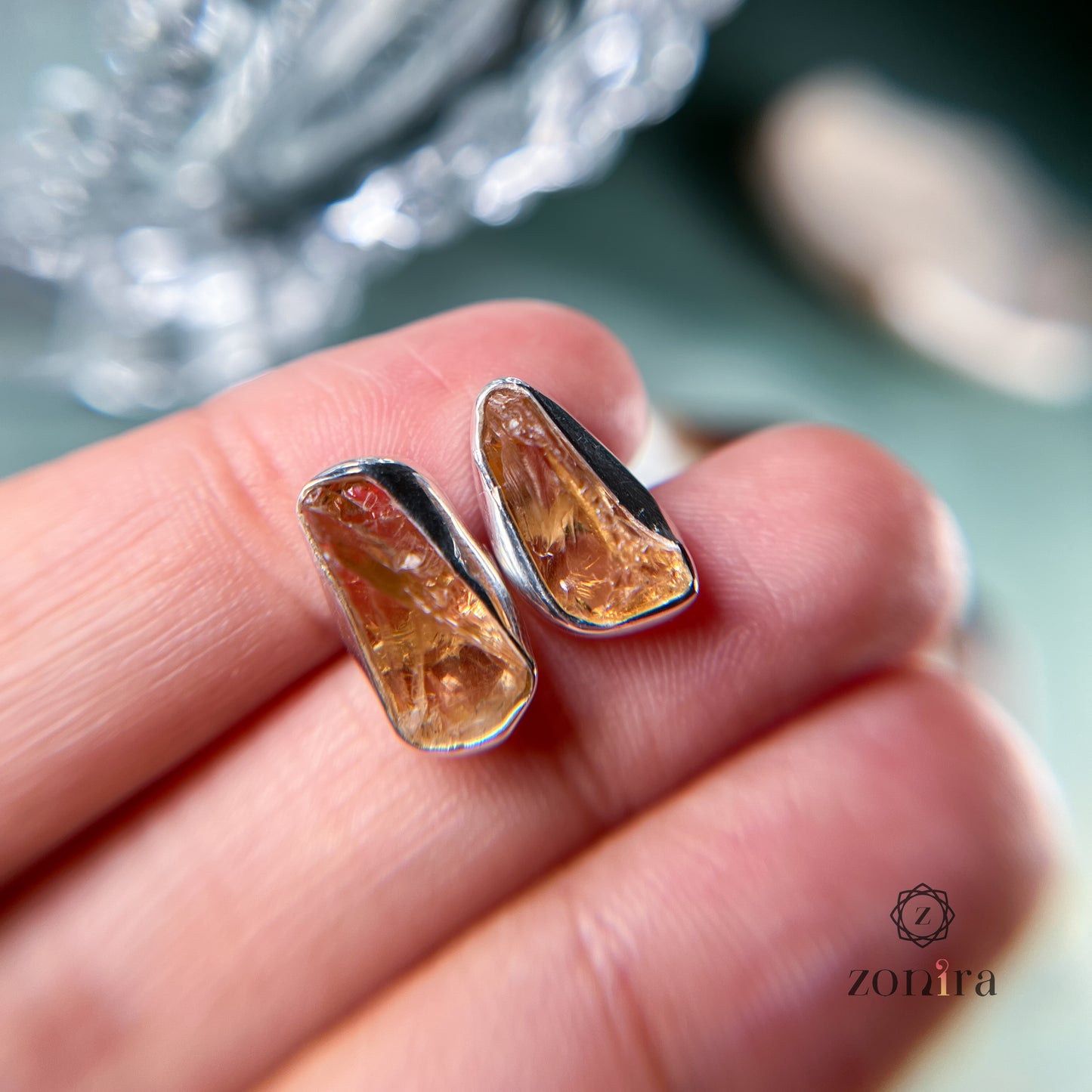 Aabis Silver Studs - Raw Citrine