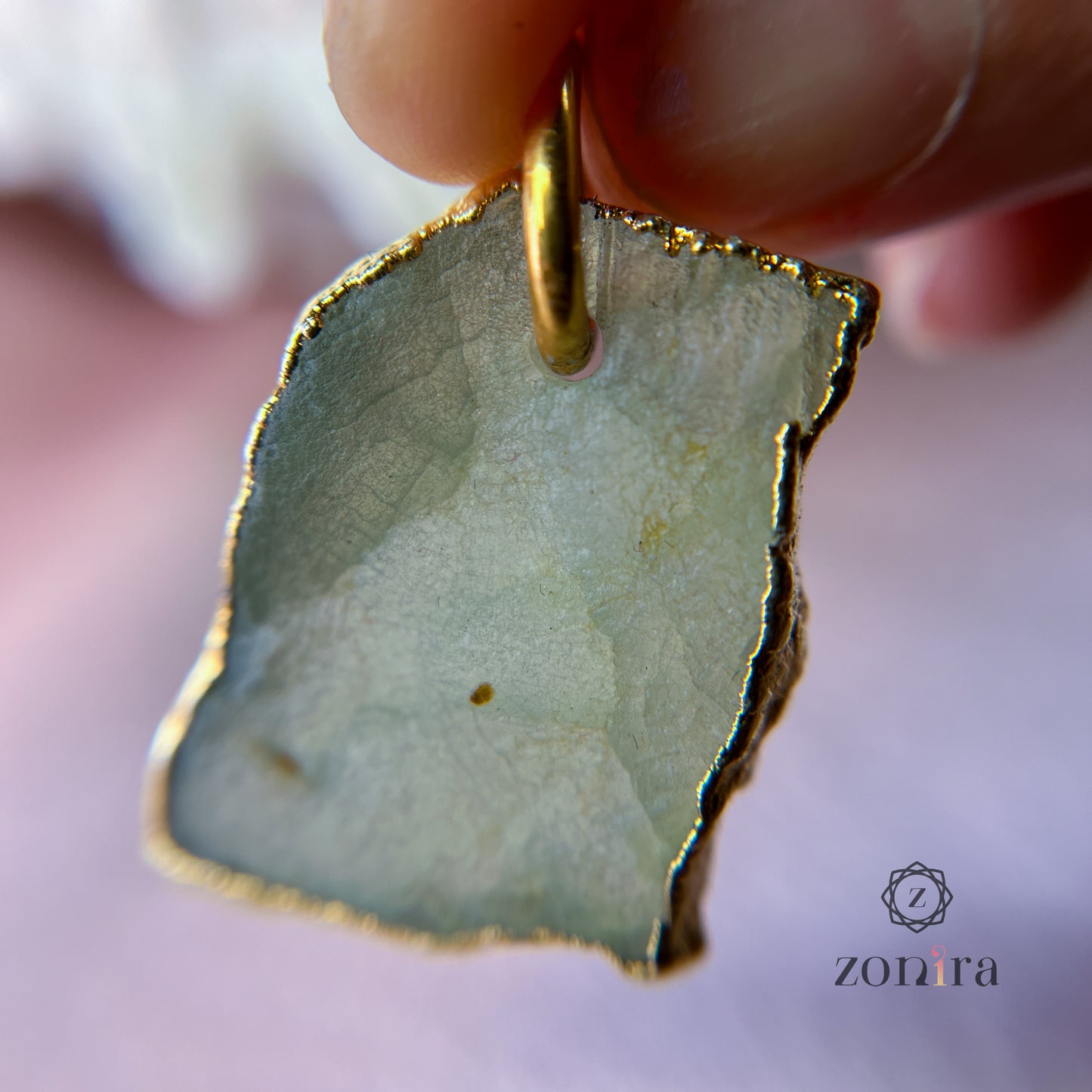 Mili Silver Pendant - Raw Prehnite Gold