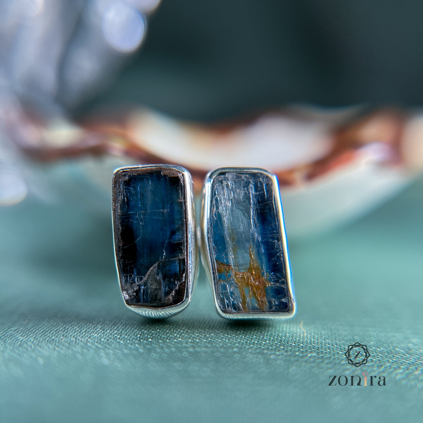 Aabis Silver Studs - Raw Blue Kyanite