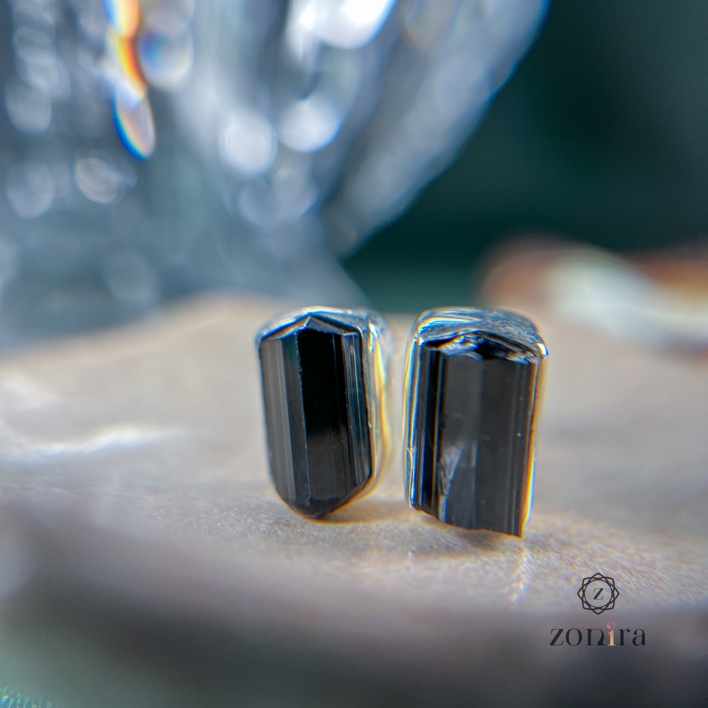 Aabis Silver Studs - Raw Black Tourmaline