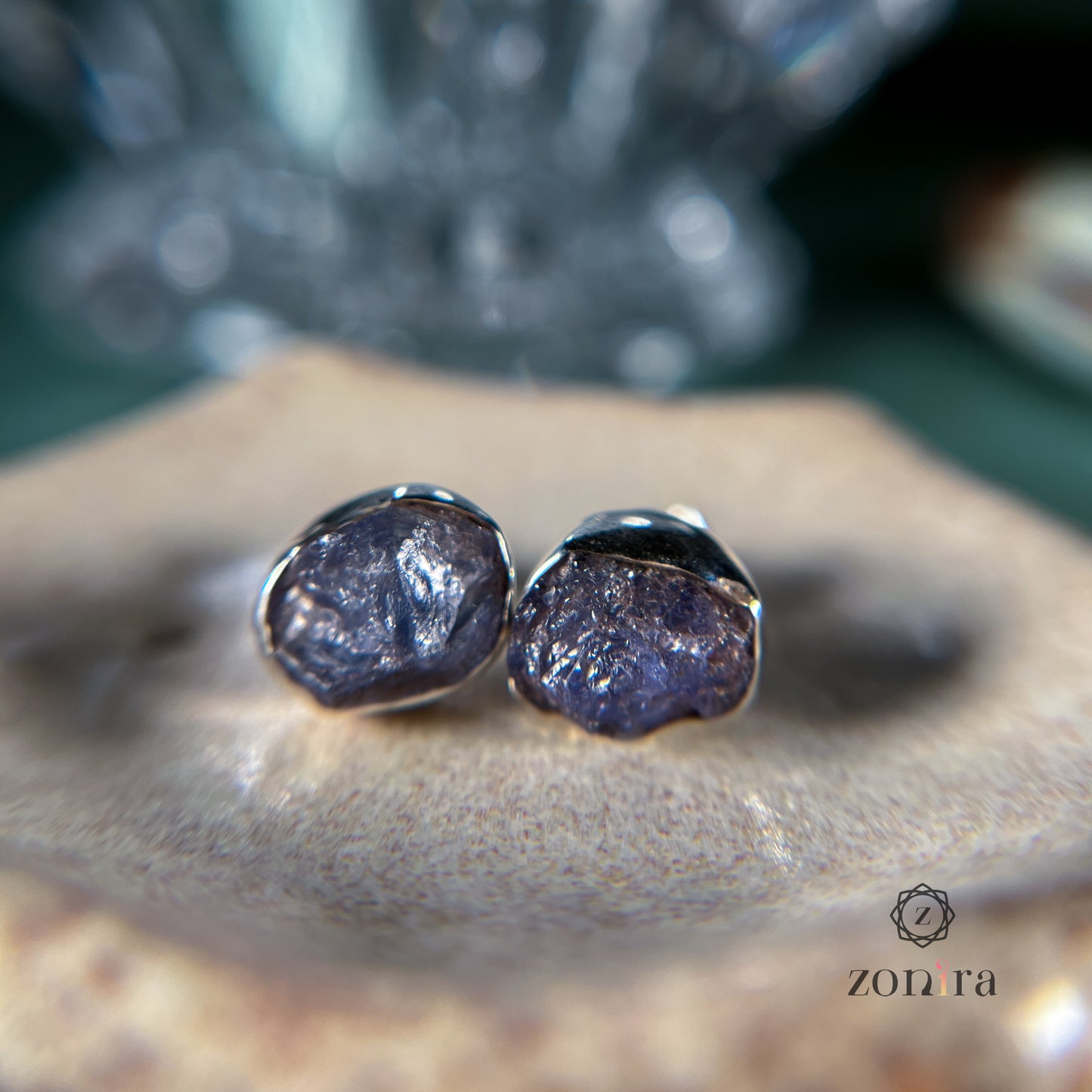 Aabis Silver Studs - Raw Tanzanite