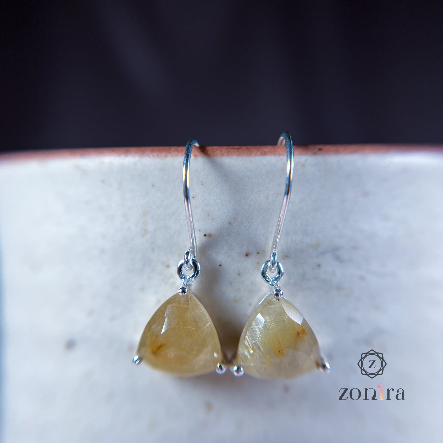 Ila Silver Danglers - Golden Rutile