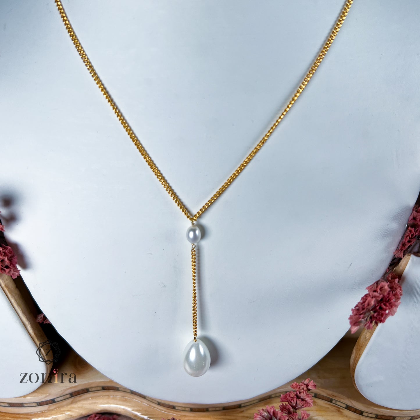 Boondein Silver Necklace - Drop Pearl Gold