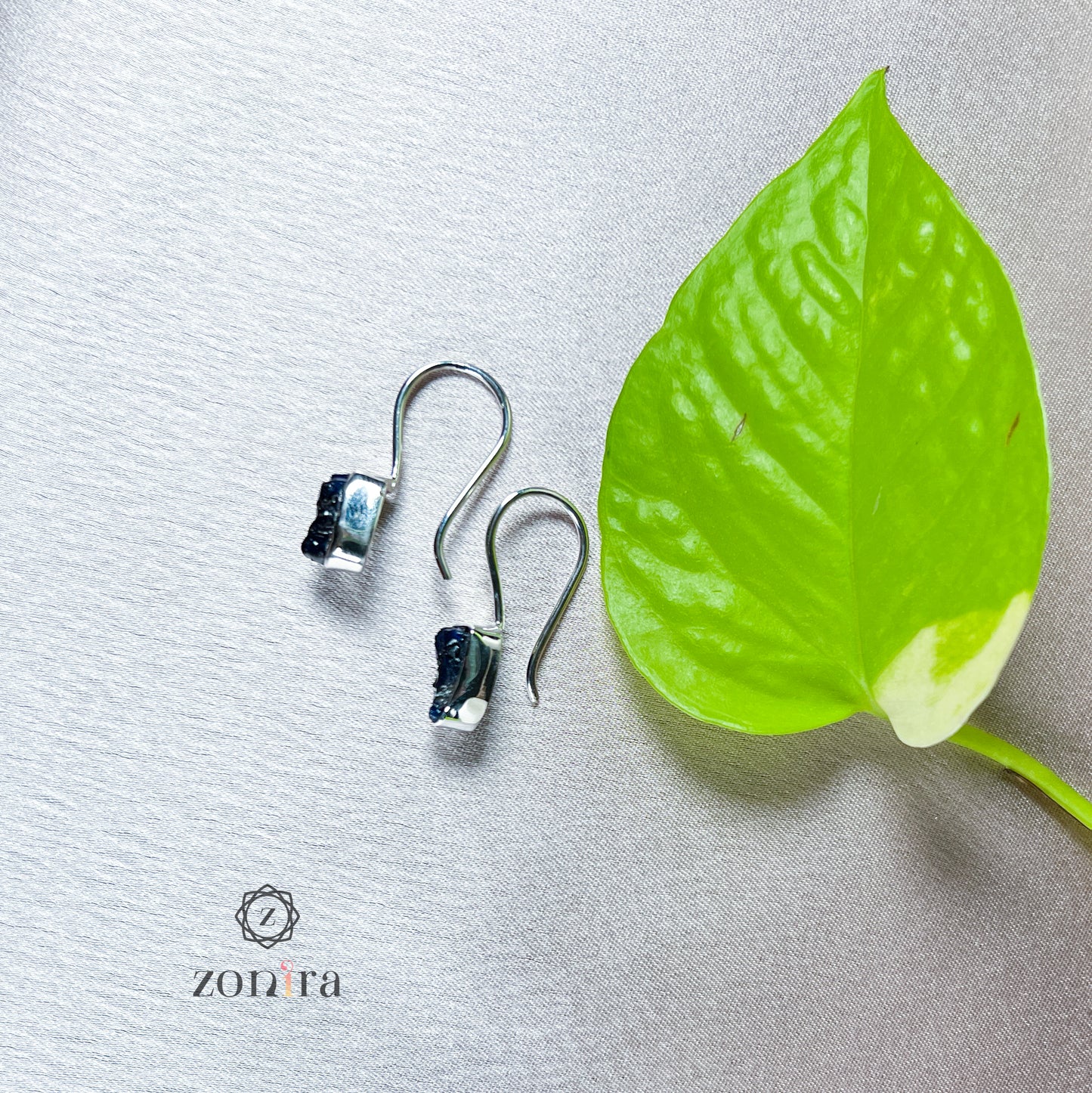 Eka Silver Earrings - Raw Sapphire