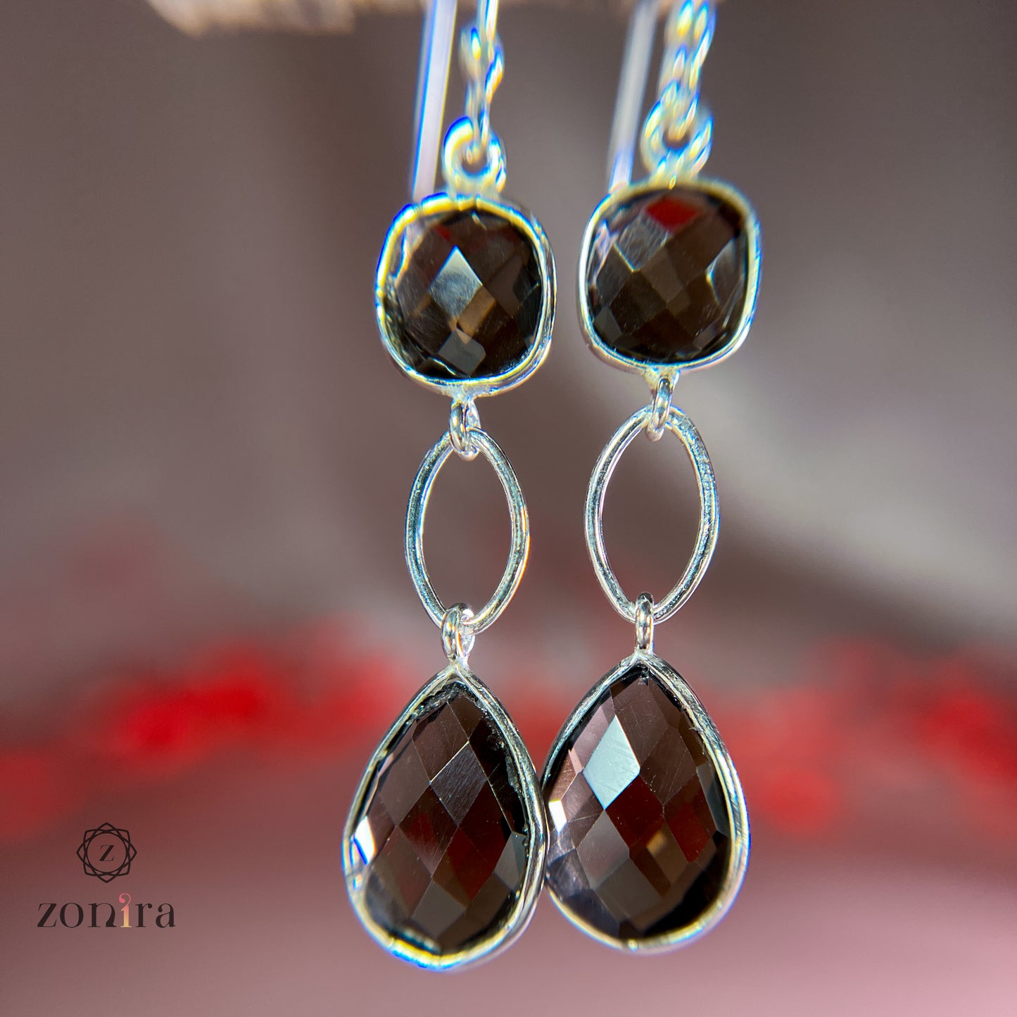 Alaya Silver Danglers - Smokey Quartz