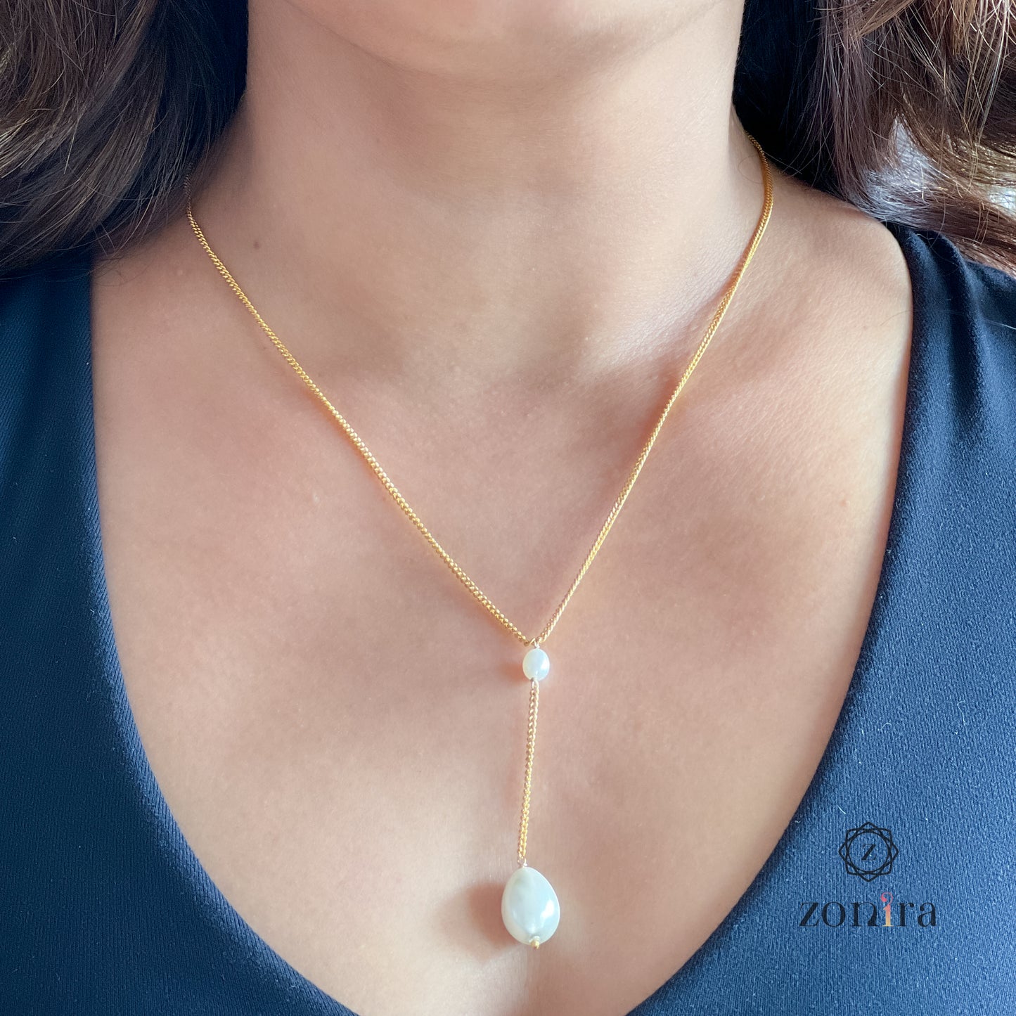 Boondein Silver Necklace - Drop Pearl Gold