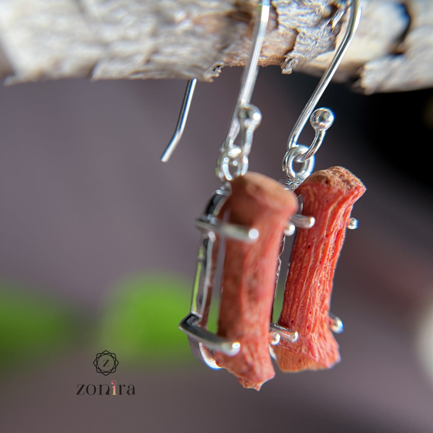 Eka Silver Danglers - Raw Coral