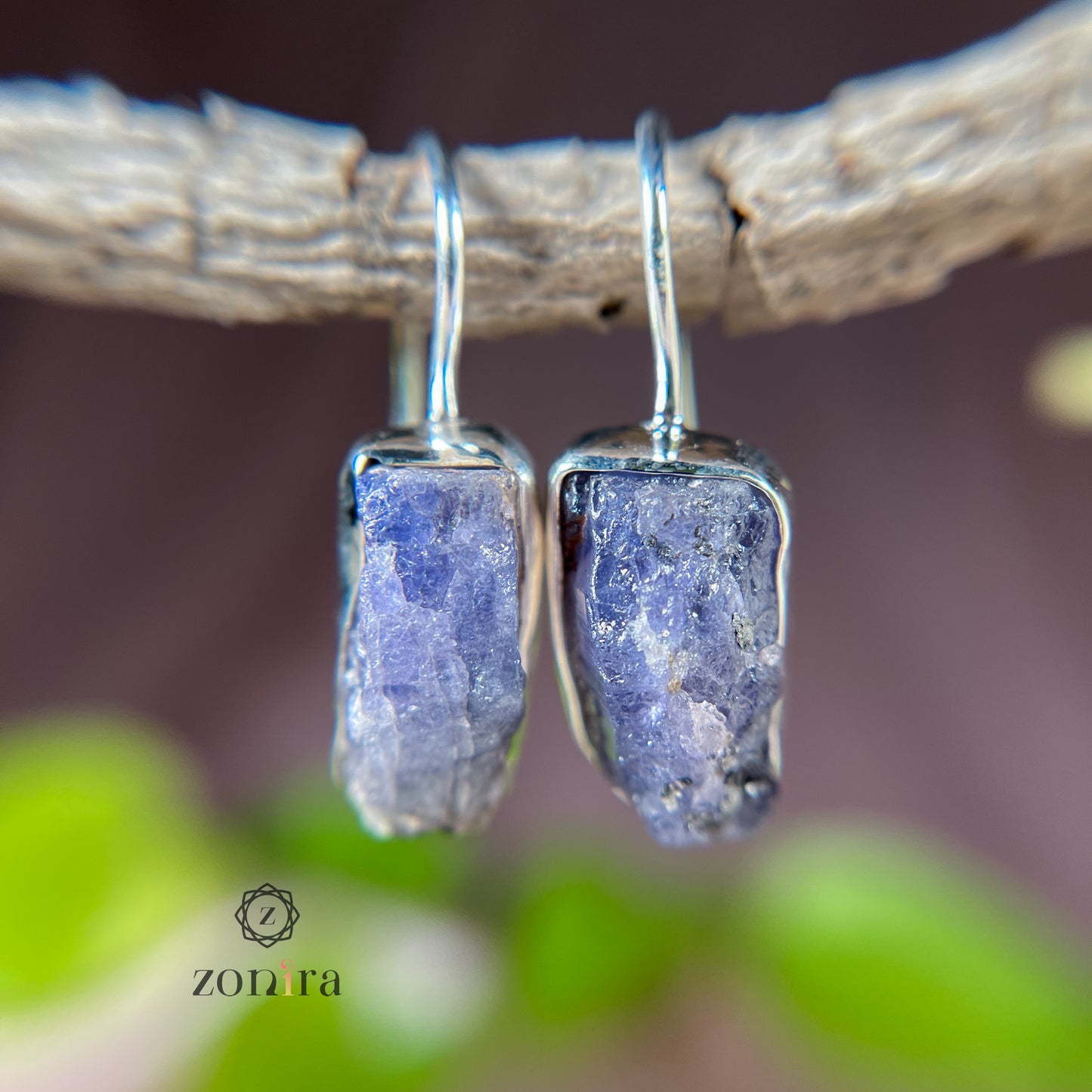 Eka Silver Earrings - Raw Tanzanite