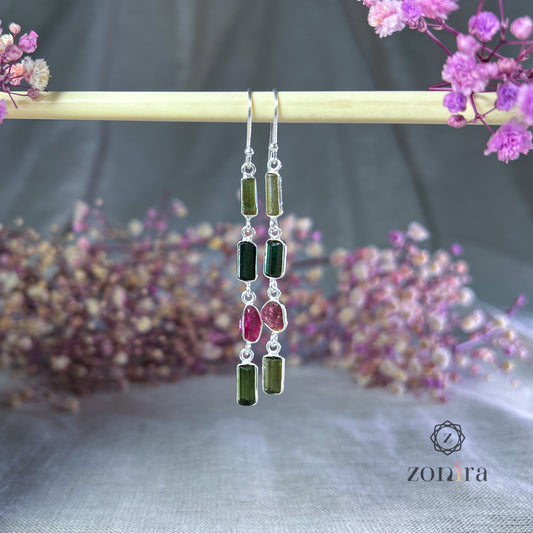 Eva Silver Danglers - Raw Tourmaline (Mixed) 5