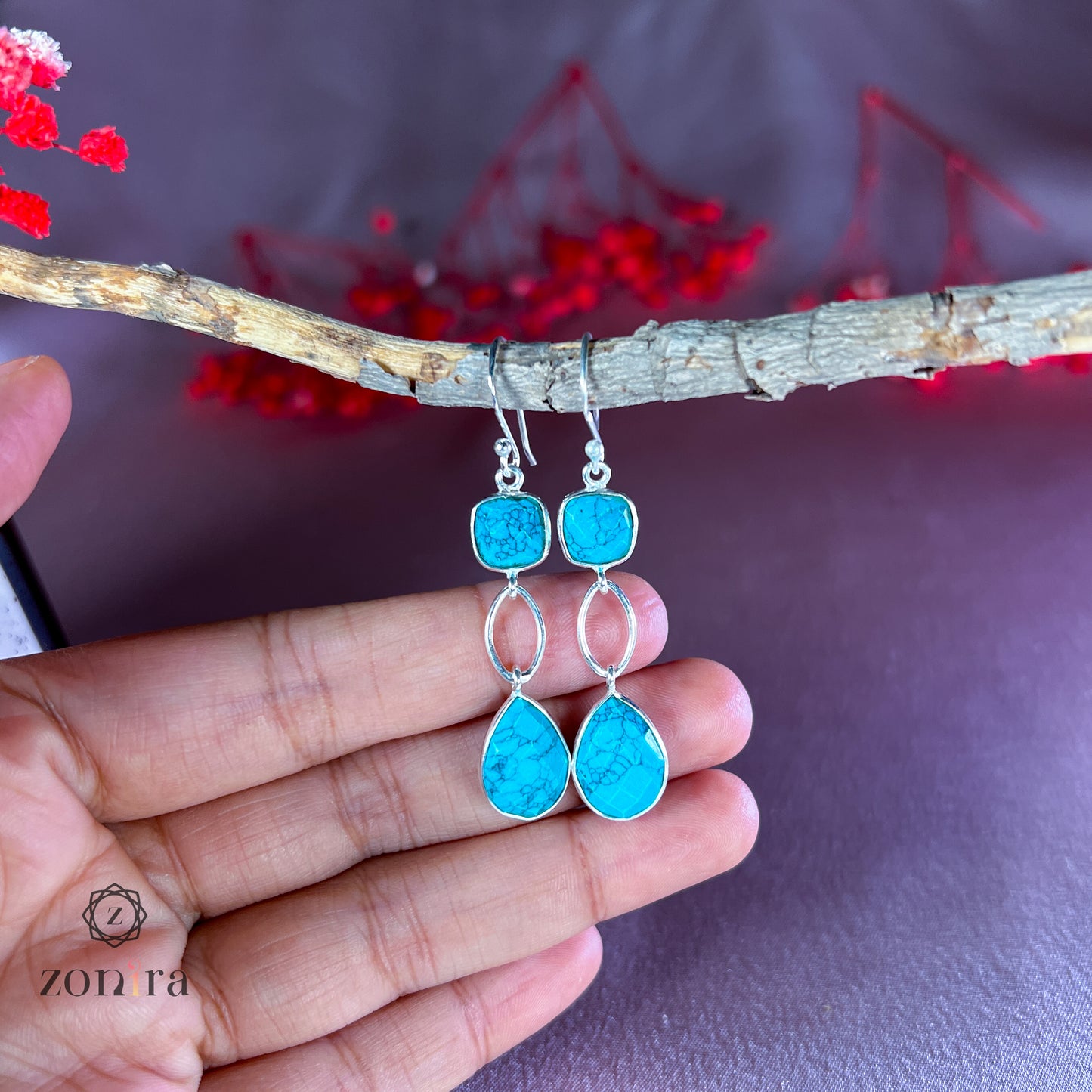 Alaya Silver Danglers - Turquoise