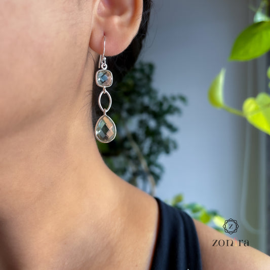 Alaya Silver Danglers - Green Amethyst