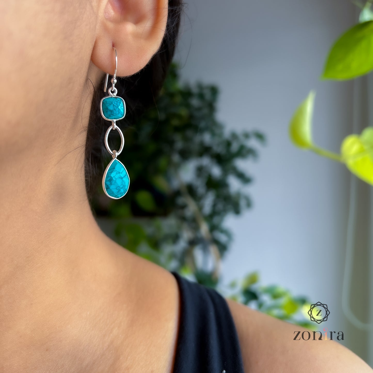 Alaya Silver Danglers - Turquoise