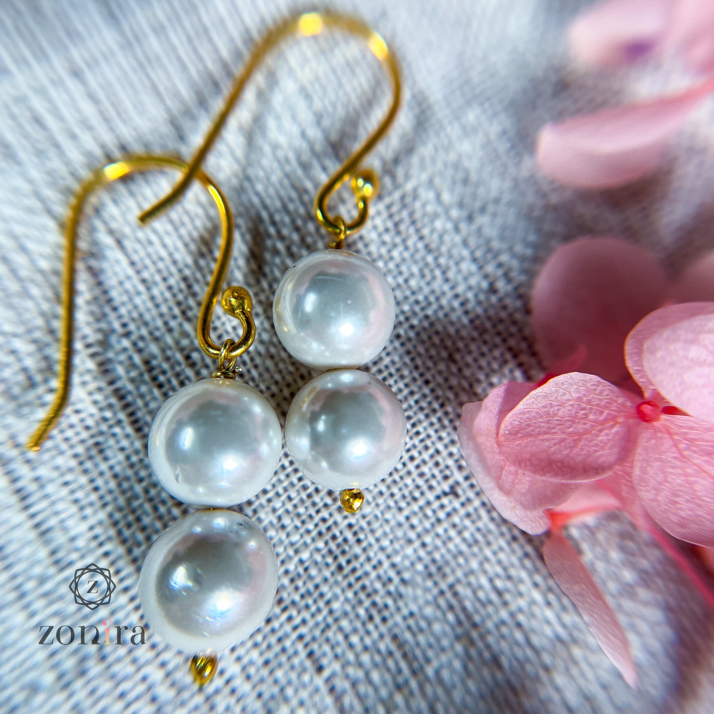 Glory Silver Danglers - Pearl Gold