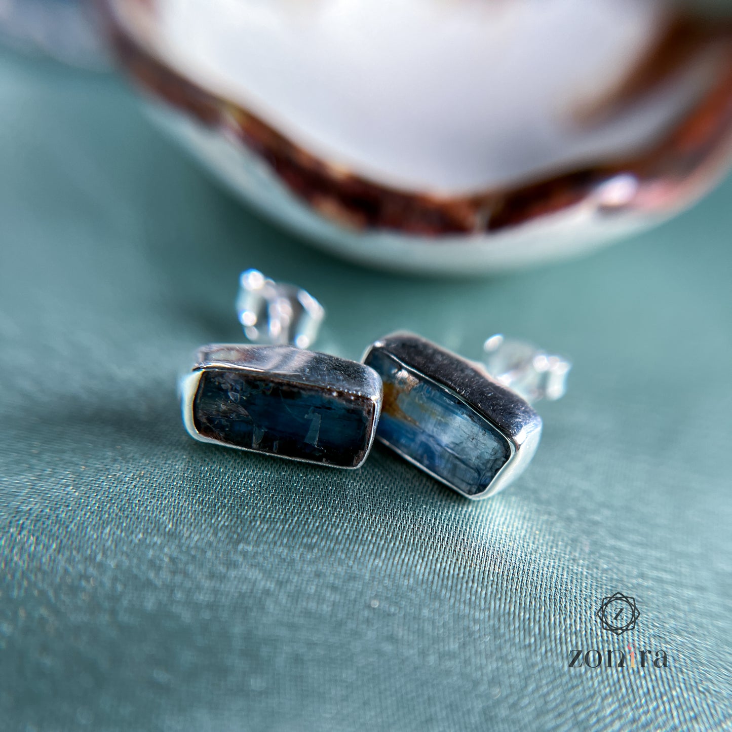 Aabis Silver Studs - Raw Blue Kyanite