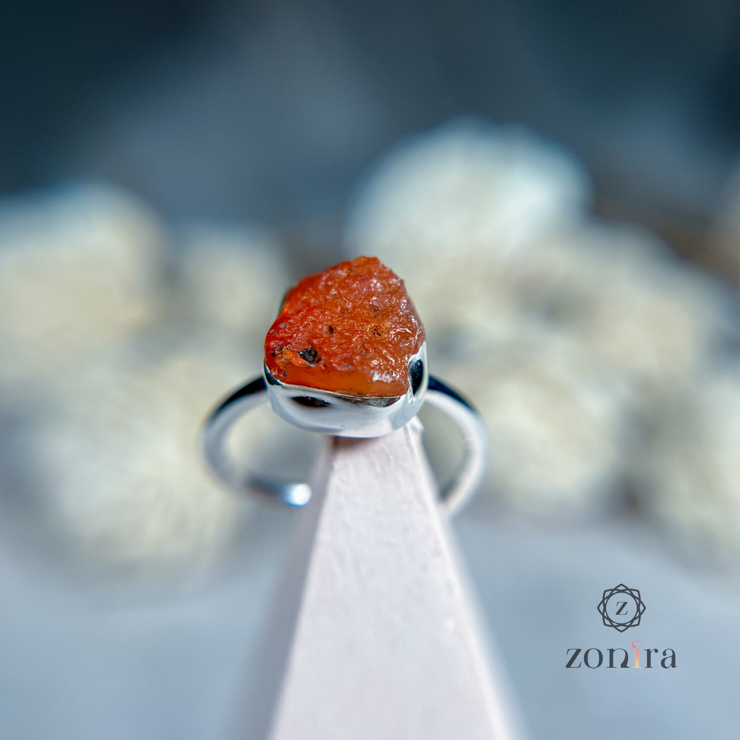 Eka Silver Ring - Raw Carnelian