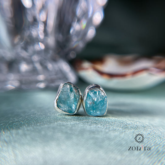 Aabis Silver Studs - Raw Sky Apatite