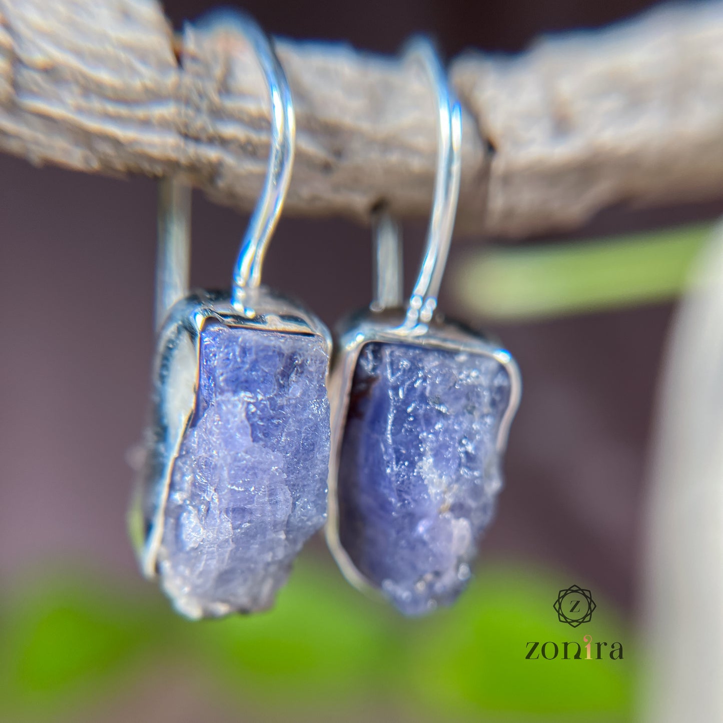 Eka Silver Earrings - Raw Tanzanite