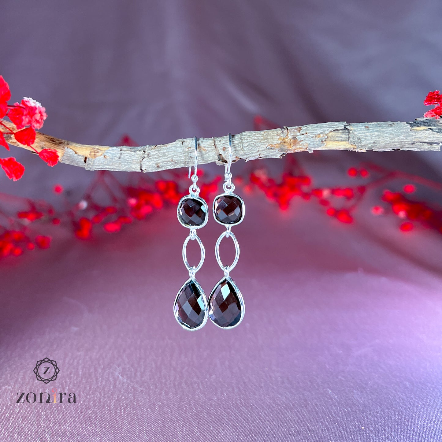 Alaya Silver Danglers - Smokey Quartz