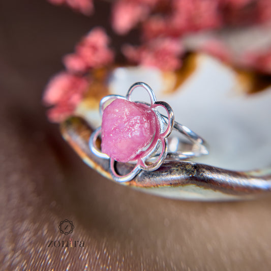 Malli Silver Ring - Raw Ruby