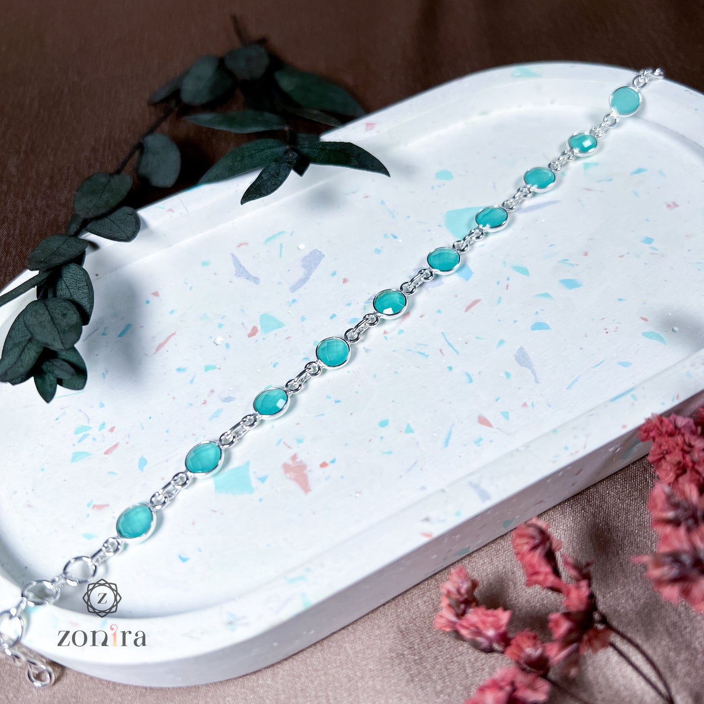 Angrai Silver Bracelet - Aqua Chalcedony