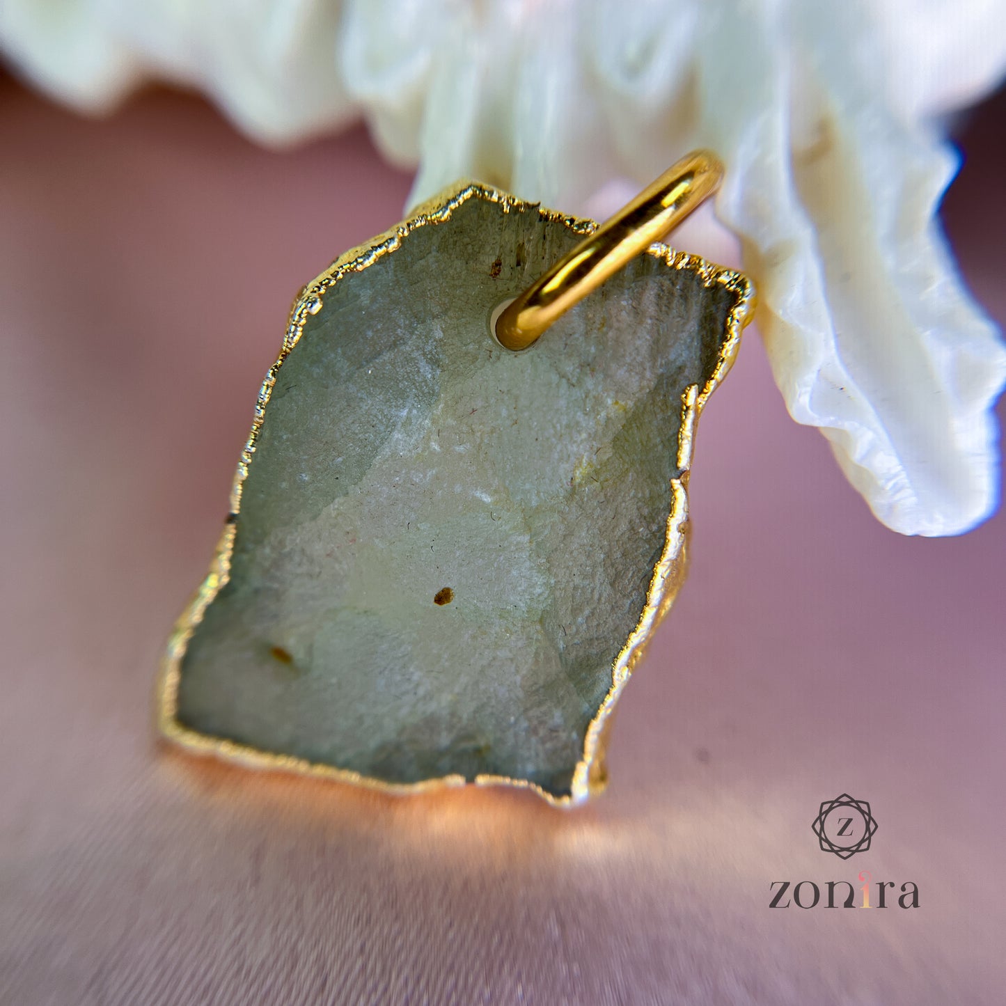 Mili Silver Pendant - Raw Prehnite Gold