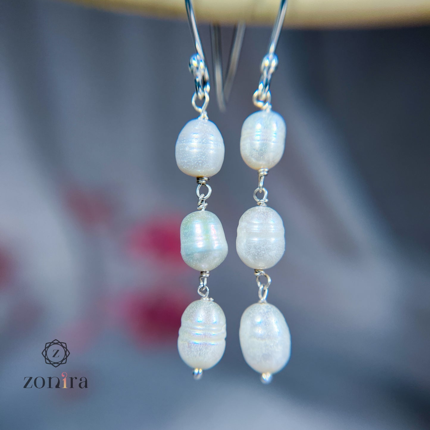 Eva Silver Danglers - Ringed Pearls