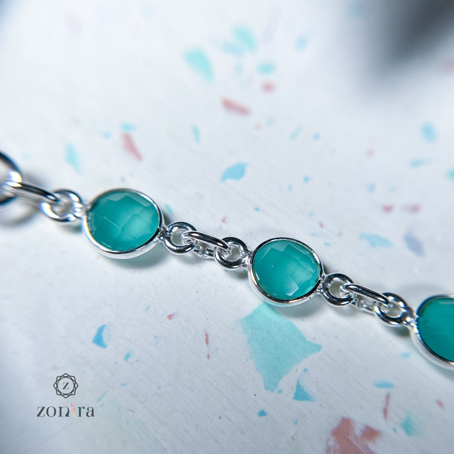 Angrai Silver Bracelet - Aqua Chalcedony