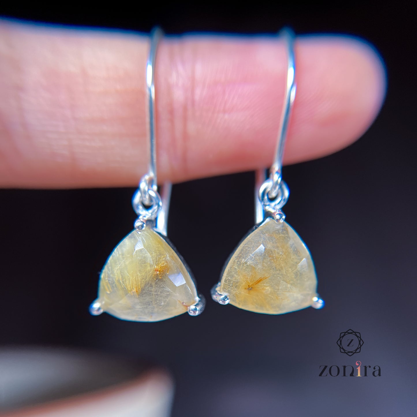 Ila Silver Danglers - Golden Rutile