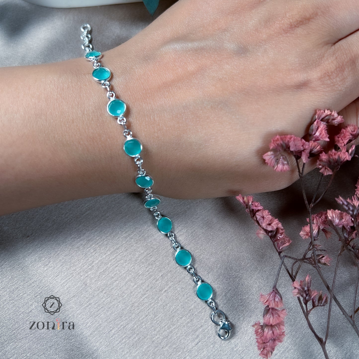 Angrai Silver Bracelet - Aqua Chalcedony