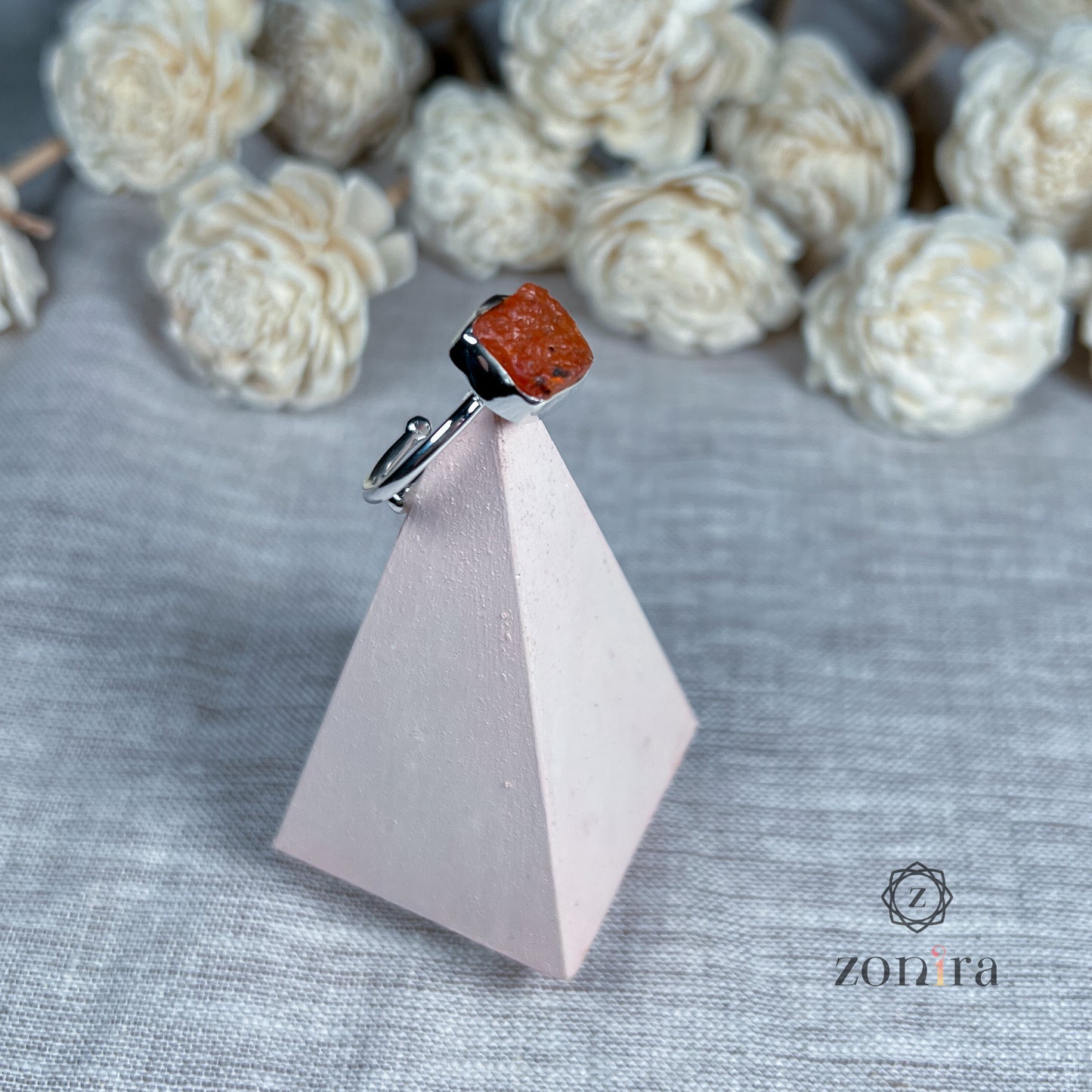 Eka Silver Ring - Raw Carnelian