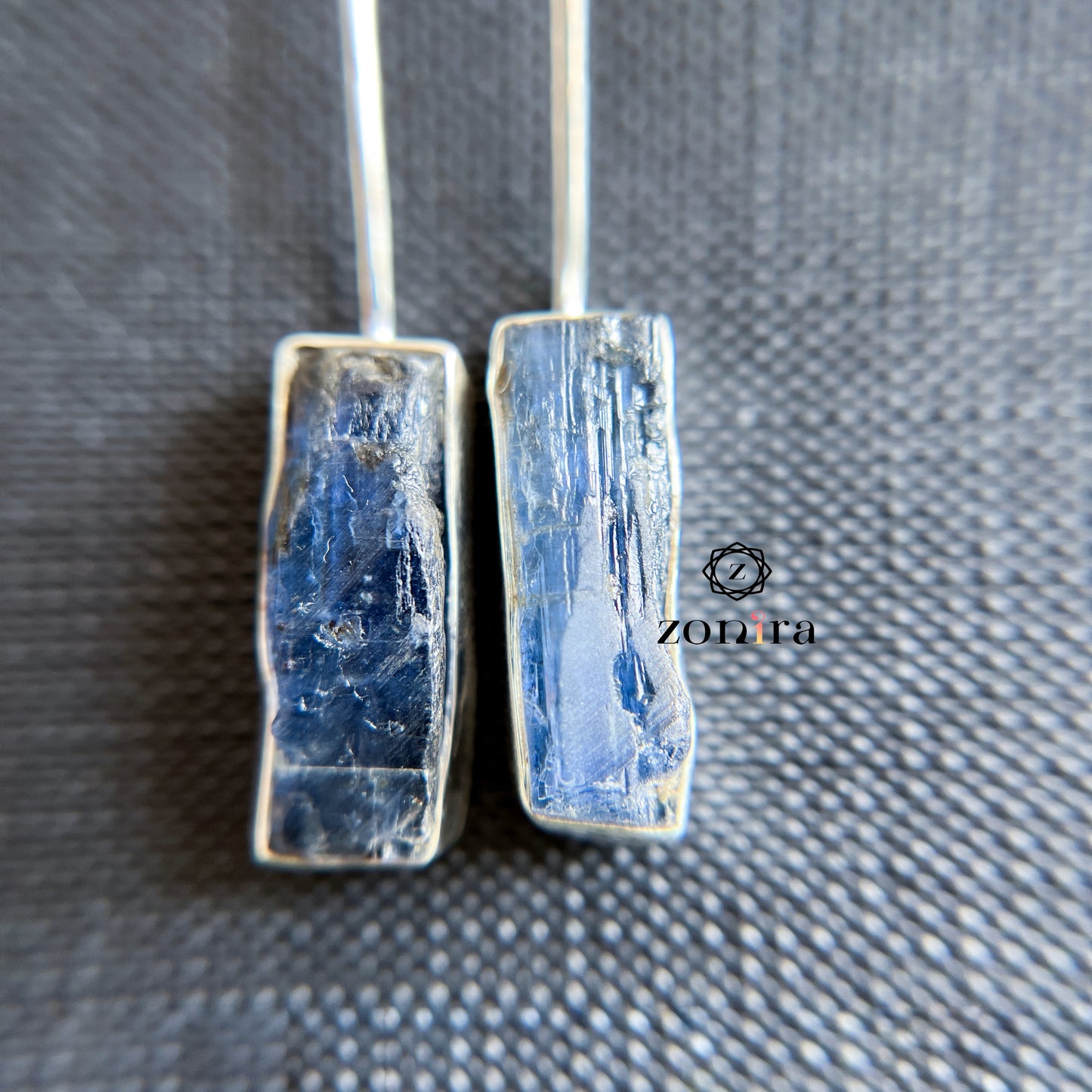 Eka Silver Earrings - Raw Blue Kyanite