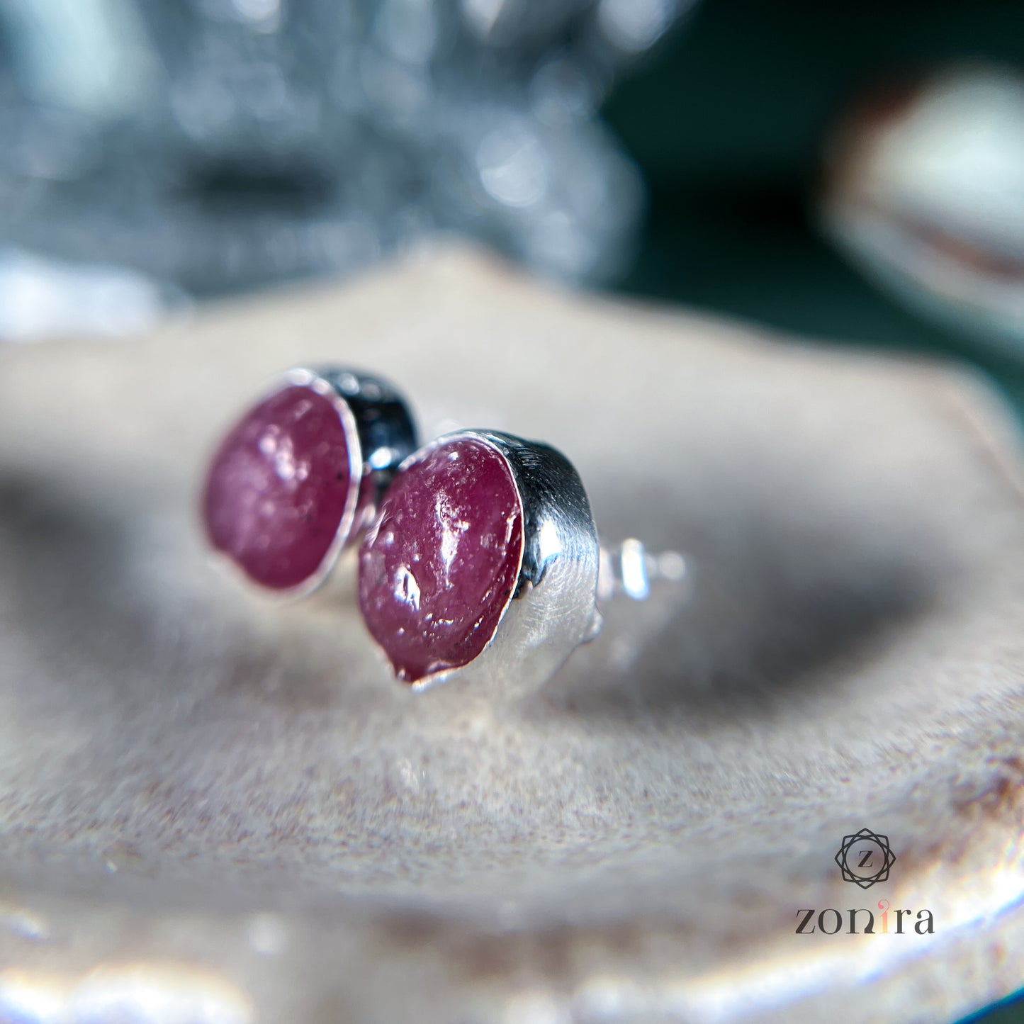 Aabis Silver Studs - Raw Ruby