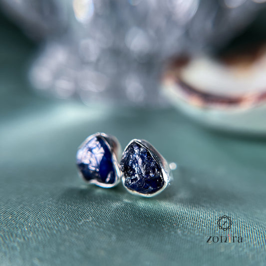 Aabis Silver Studs - Raw Sapphire