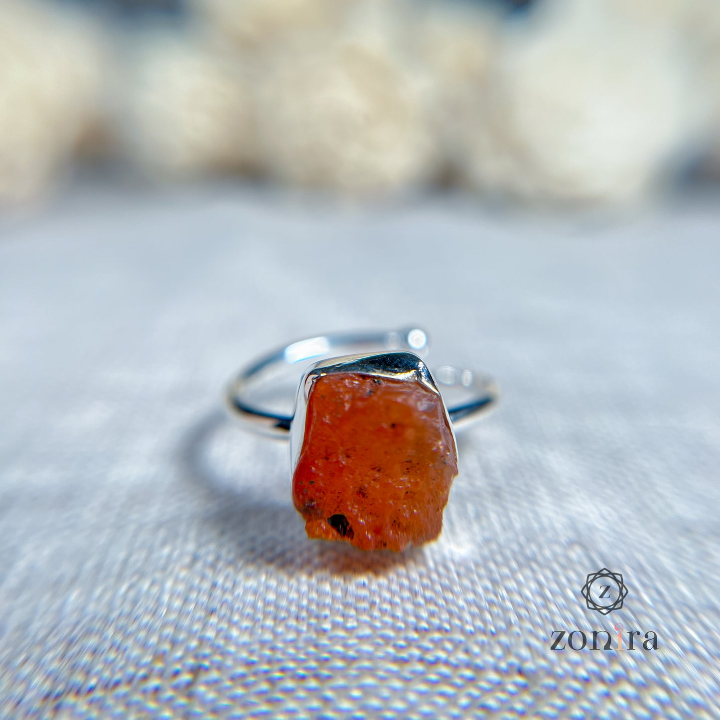 Eka Silver Ring - Raw Carnelian