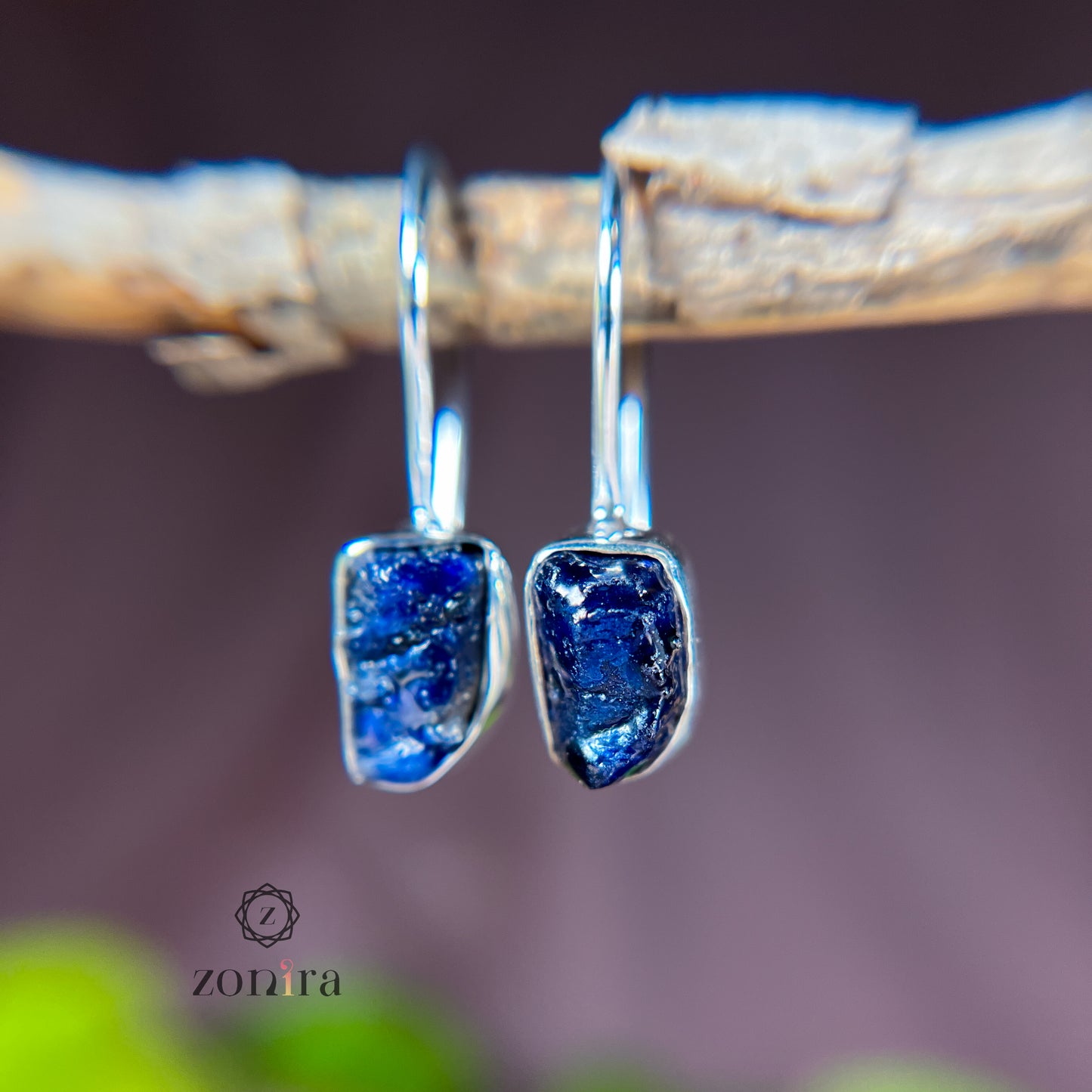 Eka Silver Earrings - Raw Sapphire