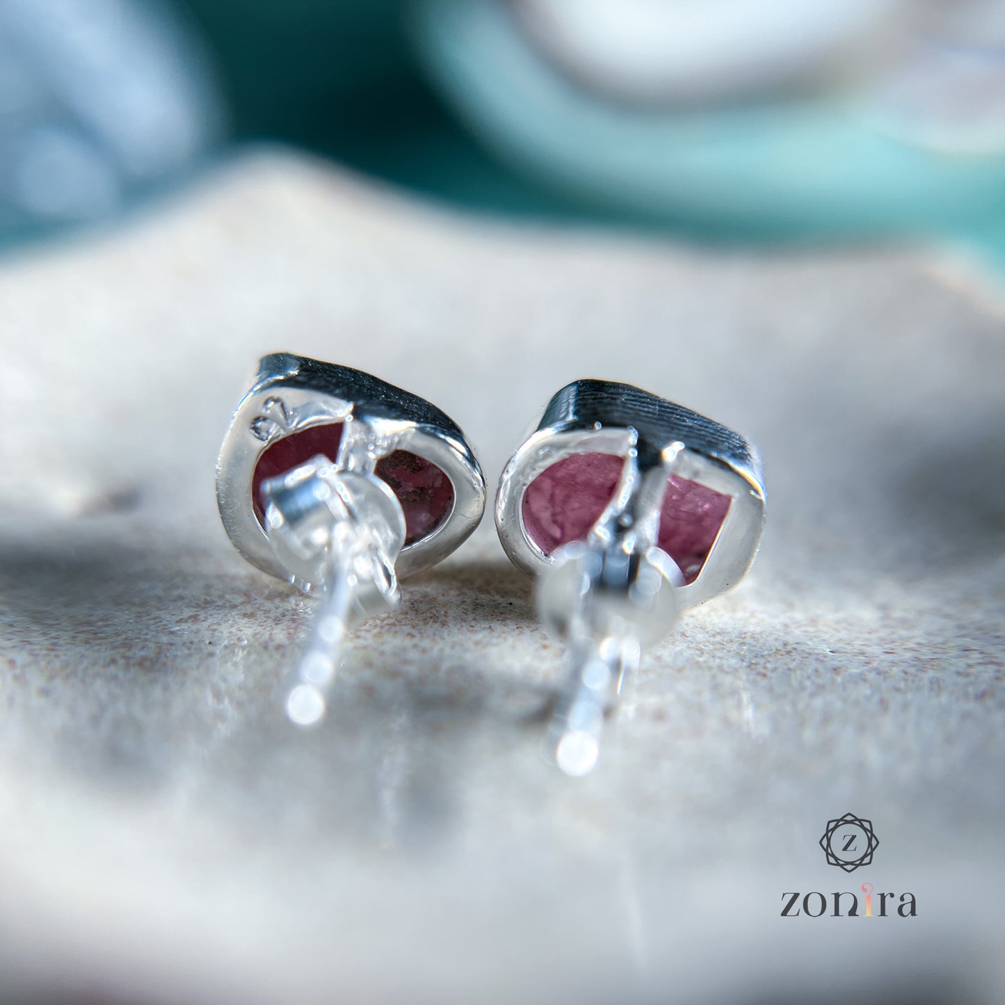 Aabis Silver Studs - Raw Pink Tourmaline