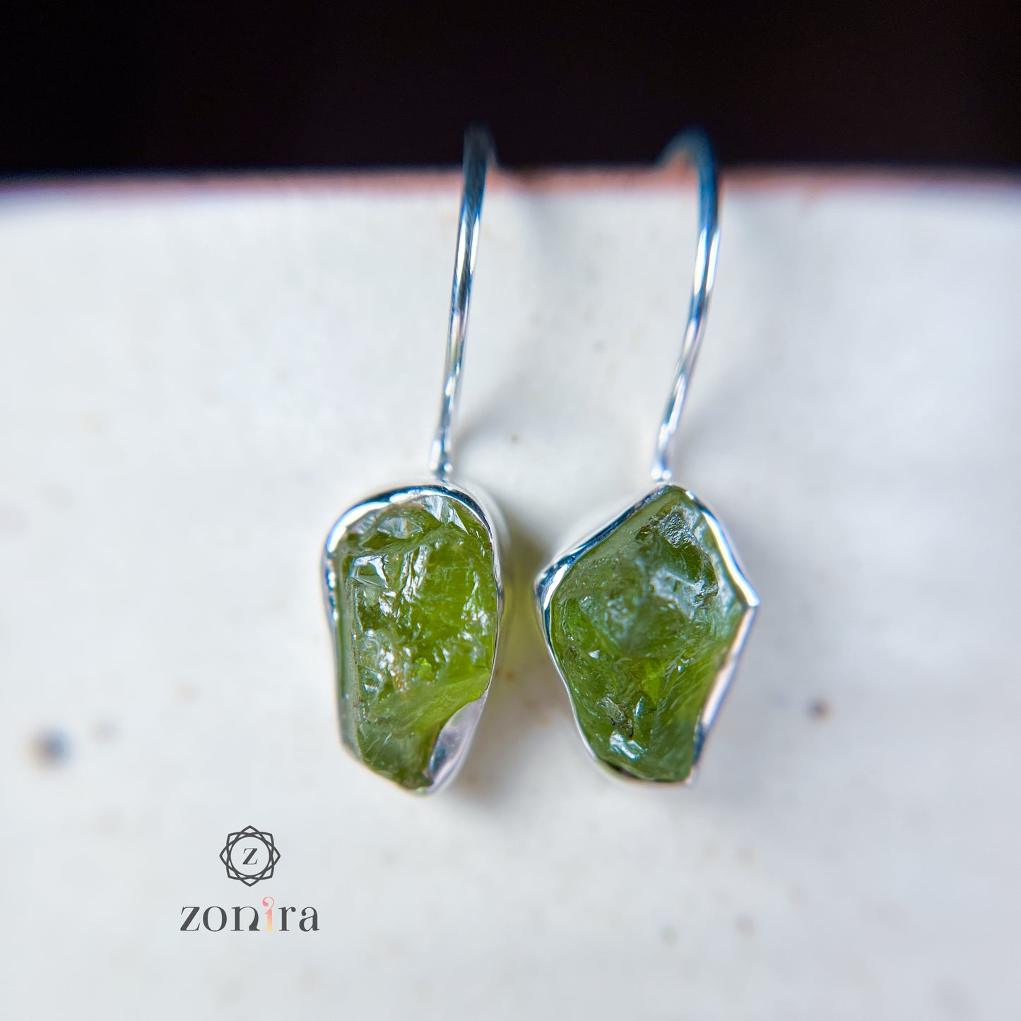 Eka Silver Earrings - Raw Peridot