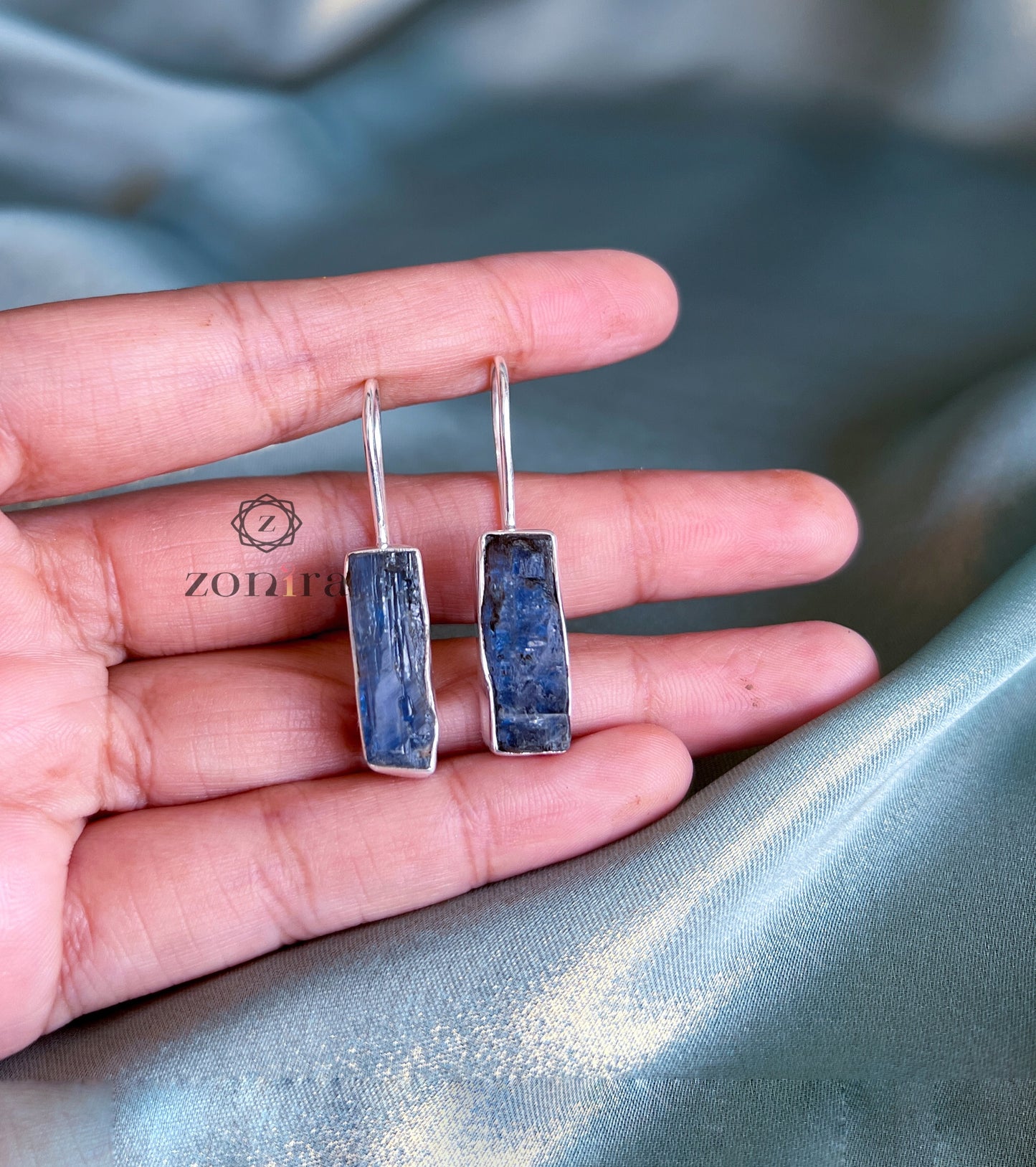 Eka Silver Earrings - Raw Blue Kyanite