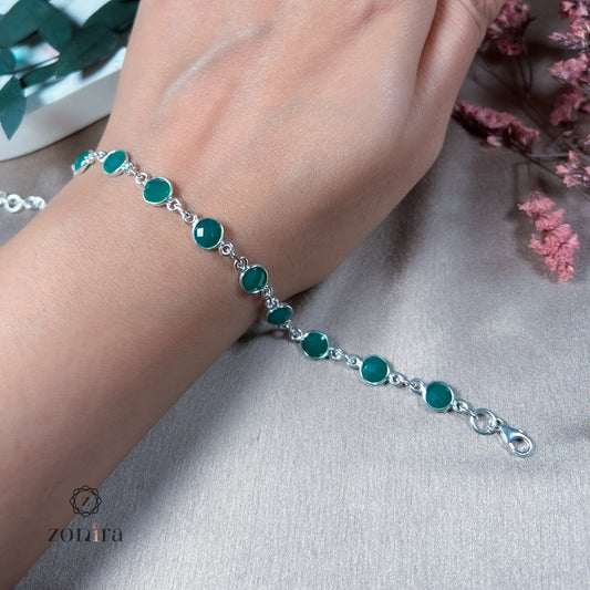 Angrai Silver Bracelet - Green Onyx