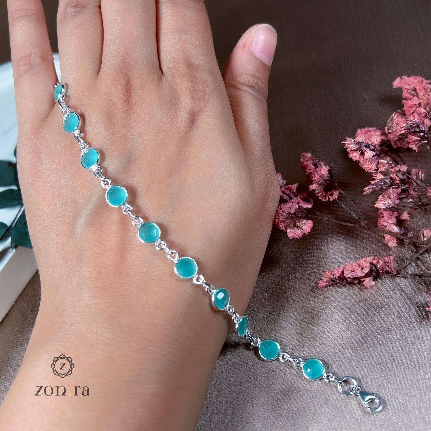 Angrai Silver Bracelet - Aqua Chalcedony