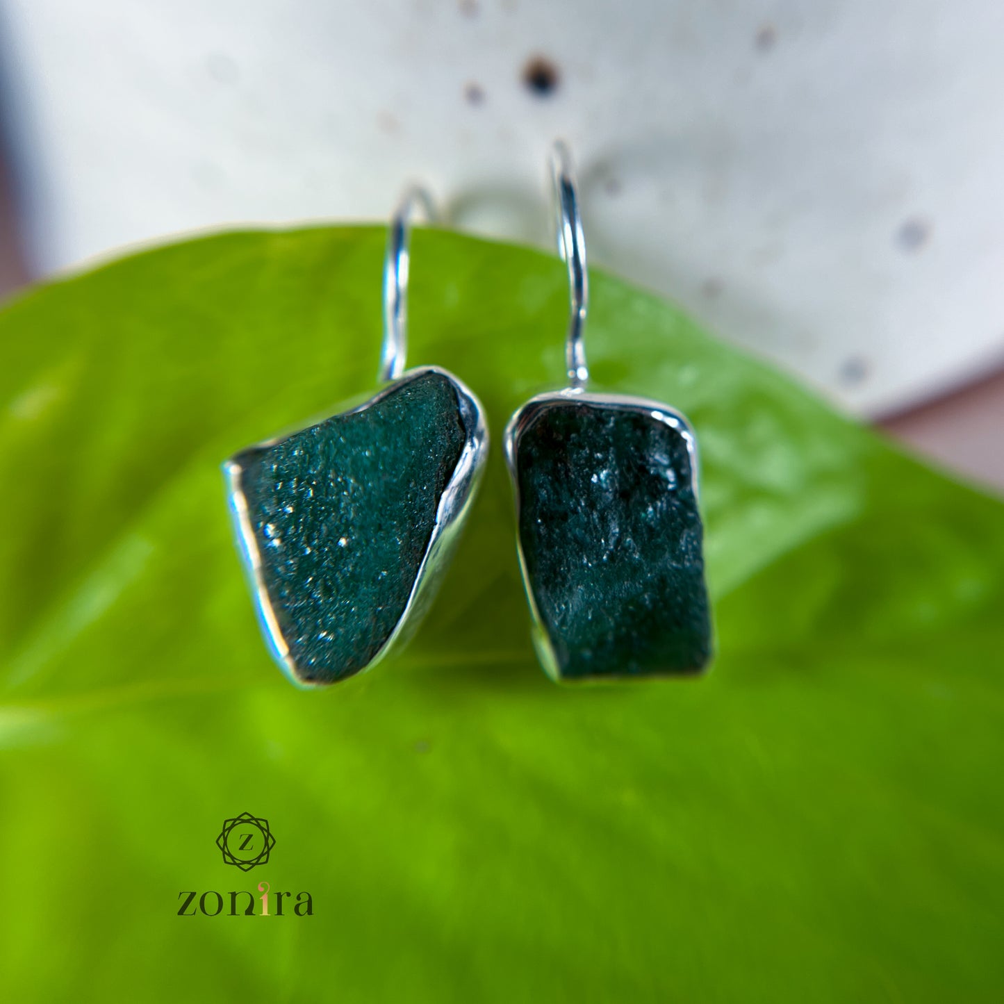 Eka Silver Earrings - Raw Aventurine