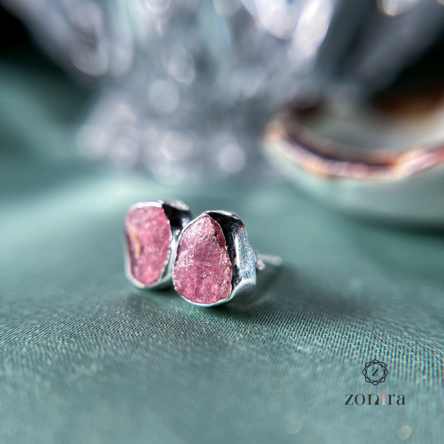 Aabis Silver Studs - Raw Pink Tourmaline