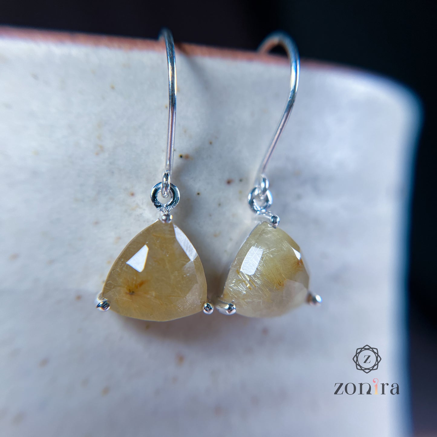 Ila Silver Danglers - Golden Rutile