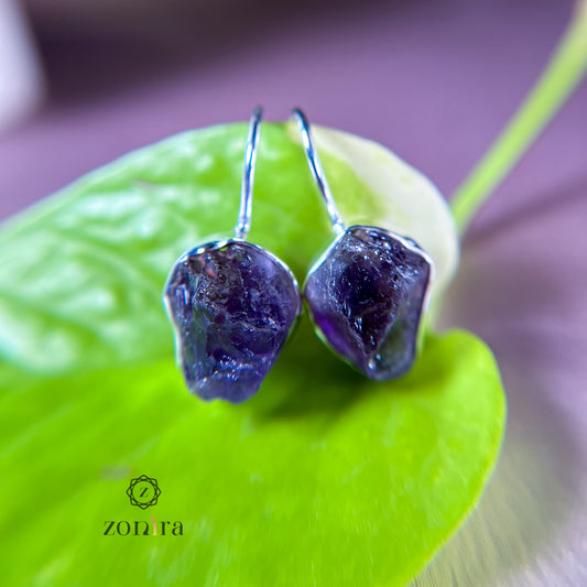 Eka Silver Earrings - Raw Amethyst