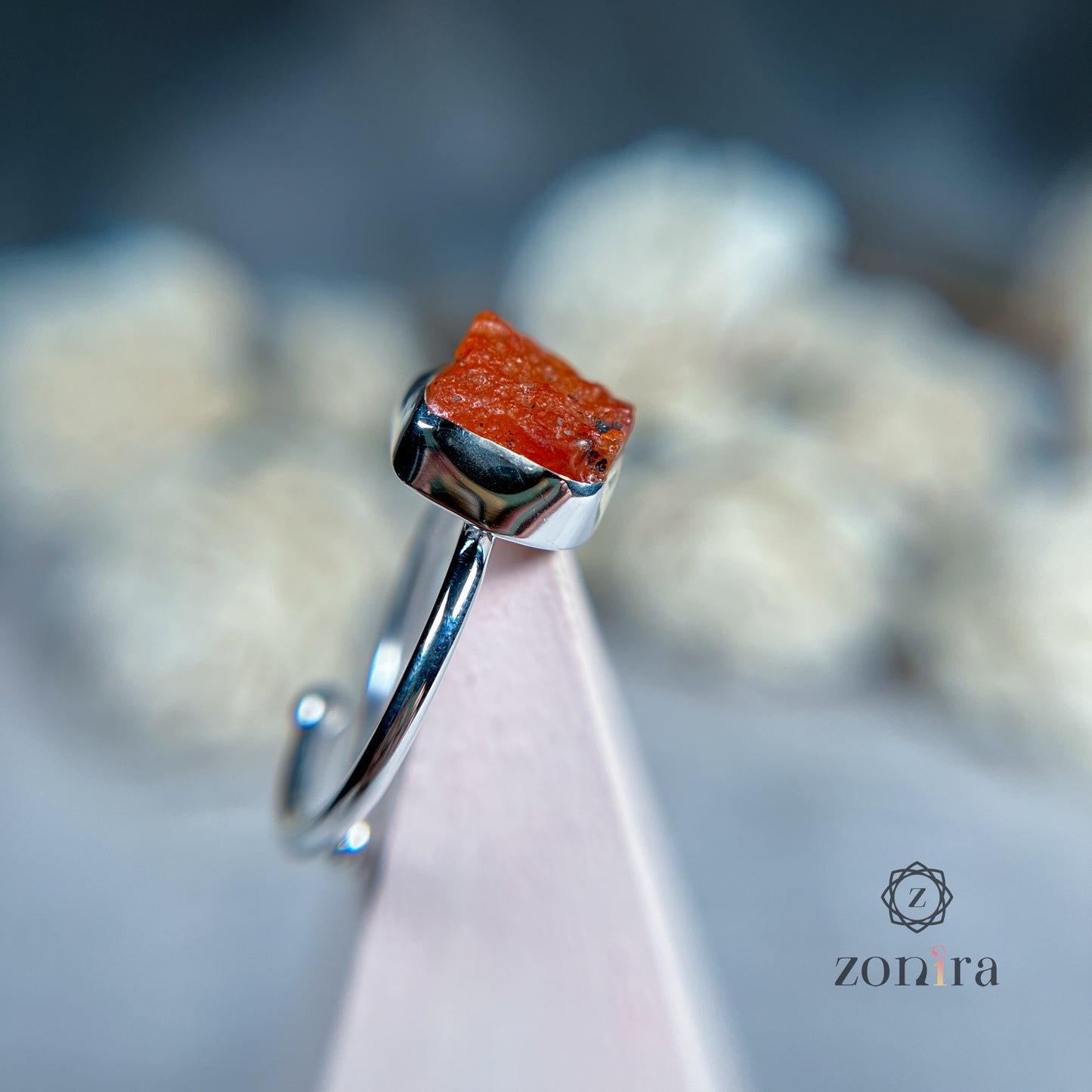 Eka Silver Ring - Raw Carnelian