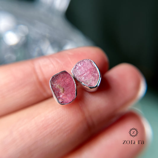 Aabis Silver Studs - Raw Pink Tourmaline