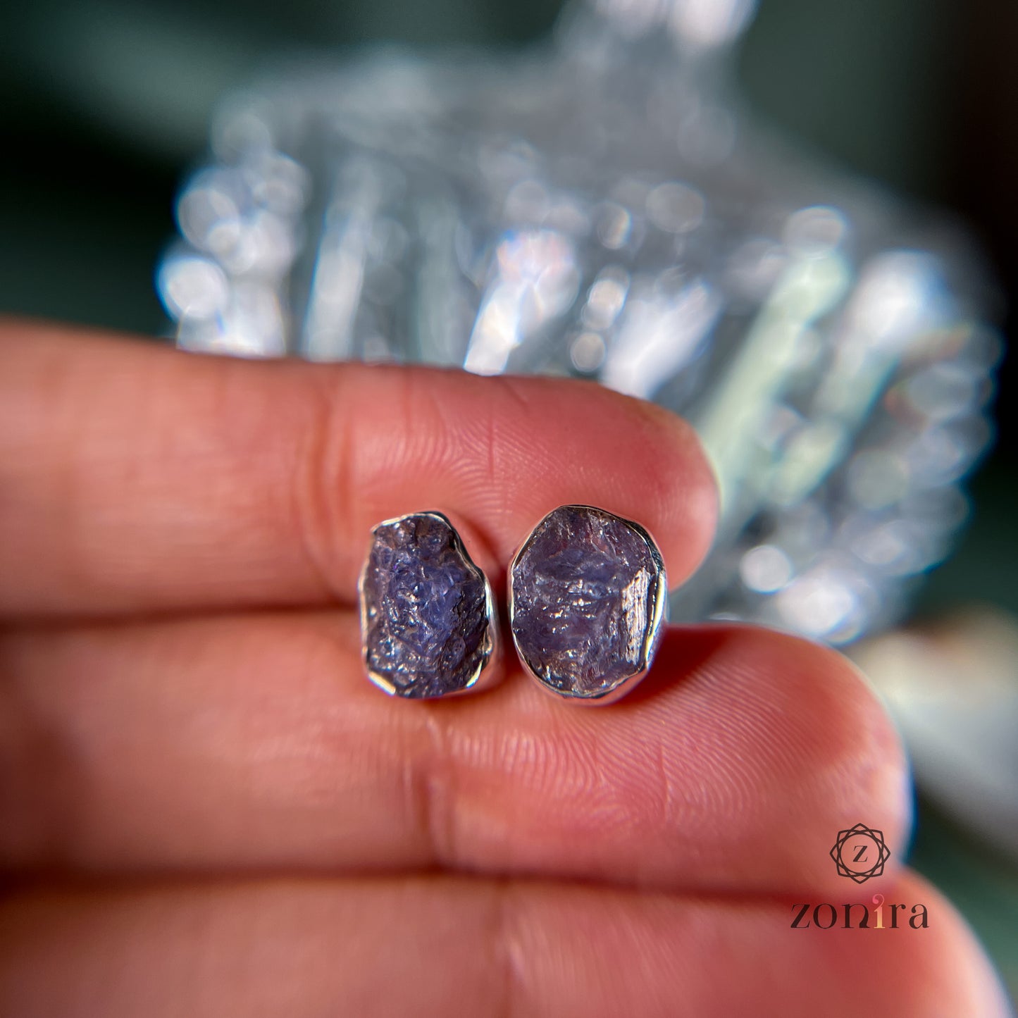 Aabis Silver Studs - Raw Tanzanite