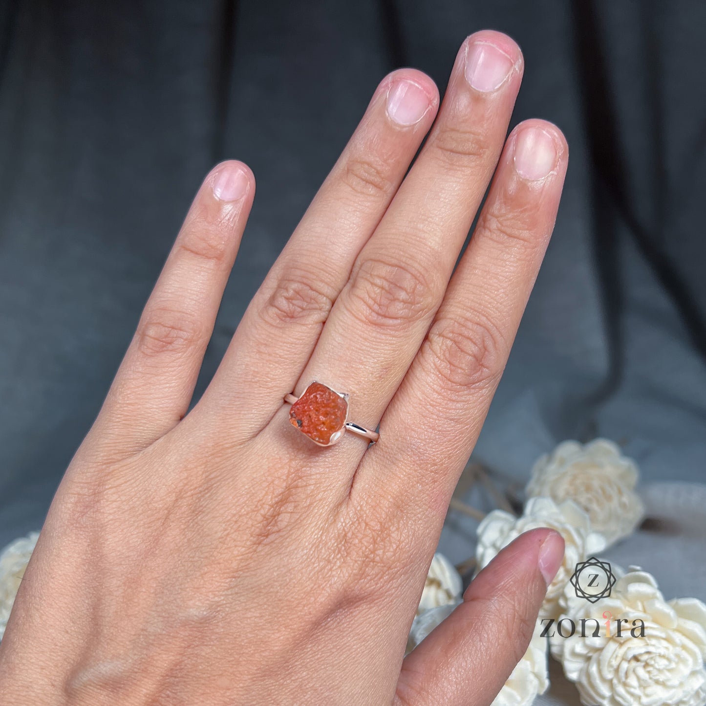 Eka Silver Ring - Raw Carnelian