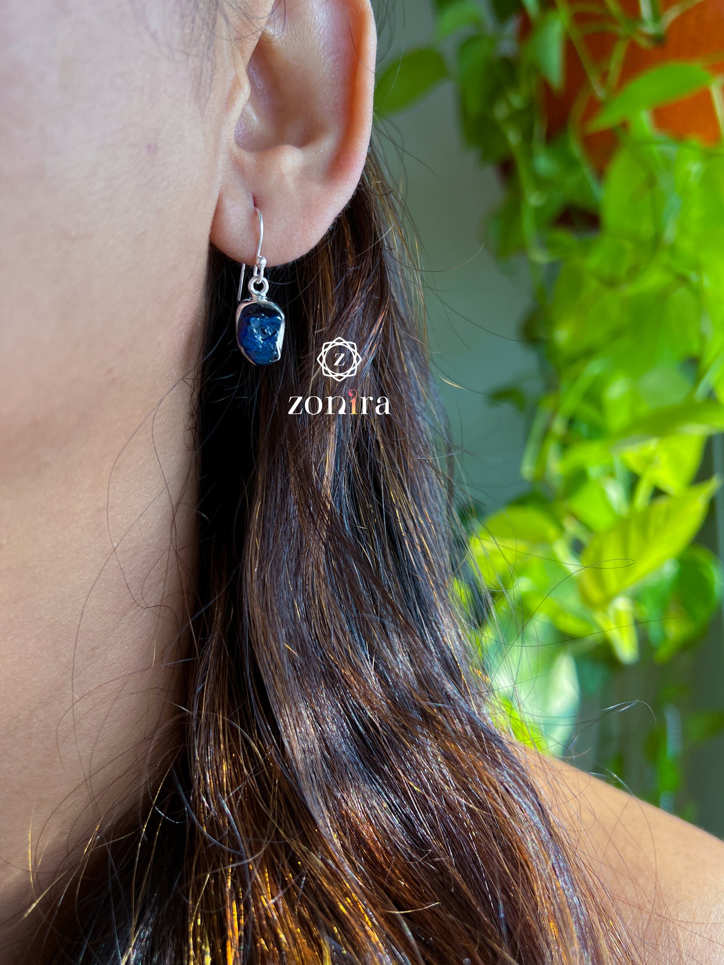 Eka Silver Earrings - Raw Sapphire