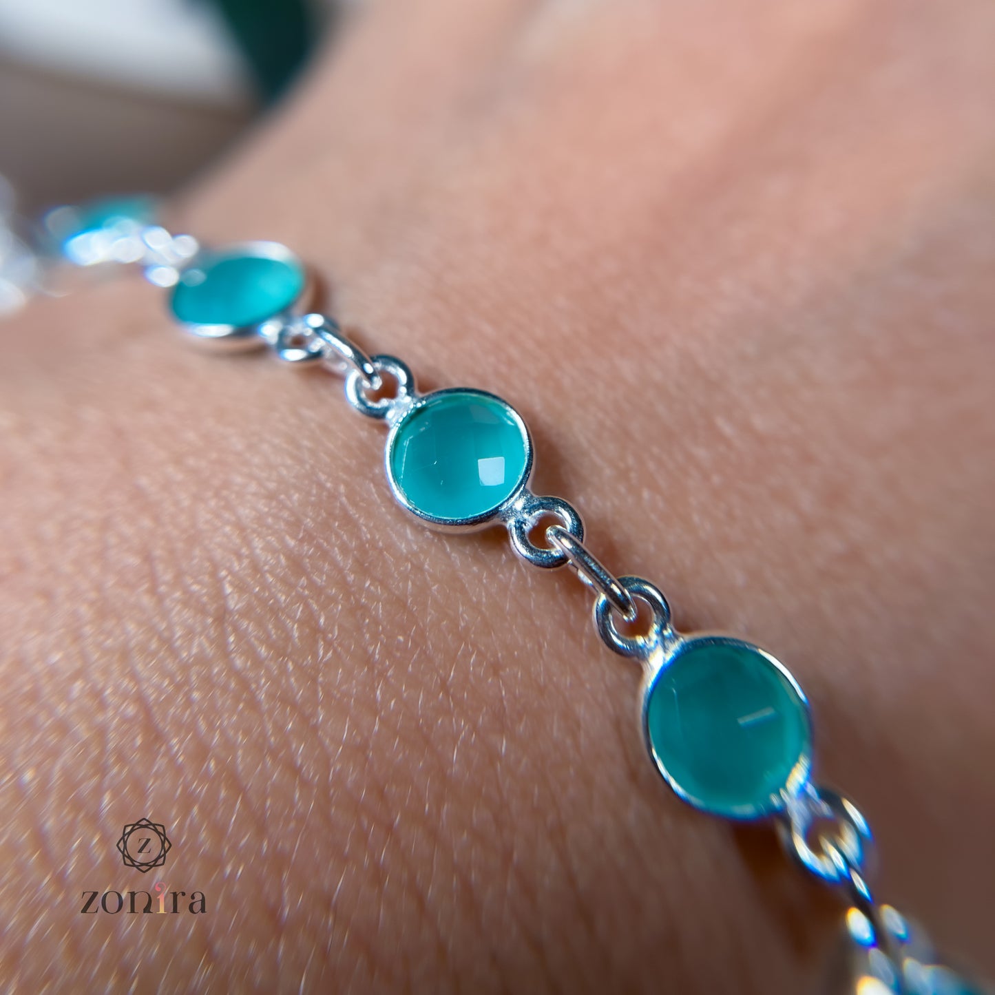 Angrai Silver Bracelet - Aqua Chalcedony